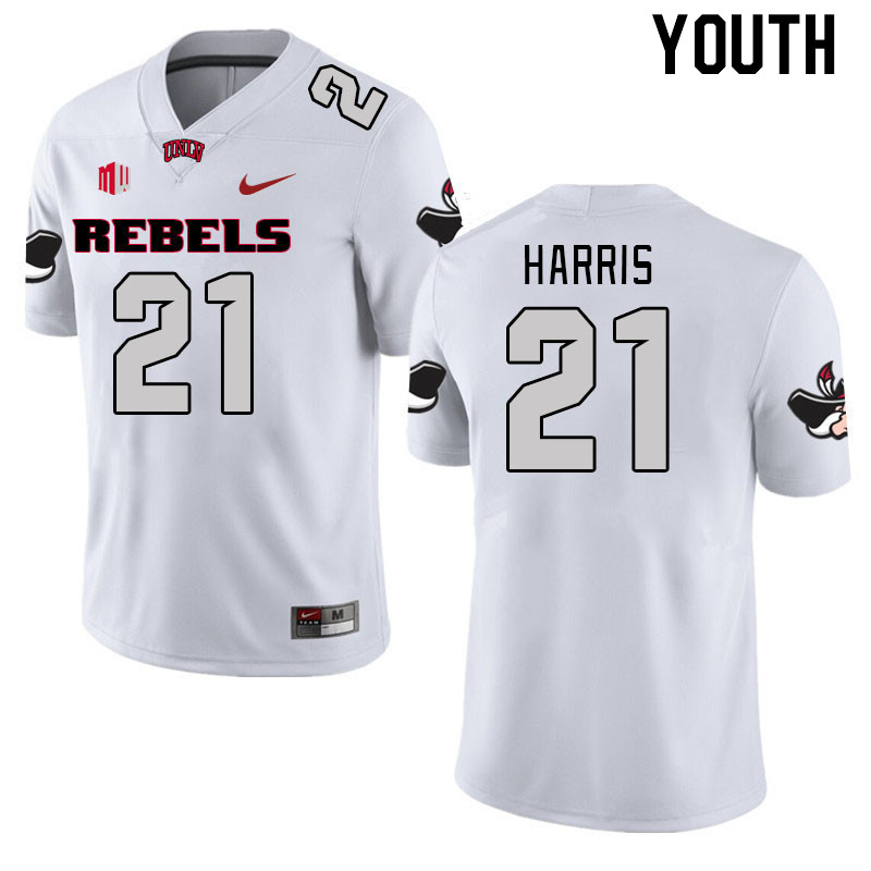 Youth #21 BJ Harris UNLV Rebels 2023 College Football Jerseys Stitched-White - Click Image to Close